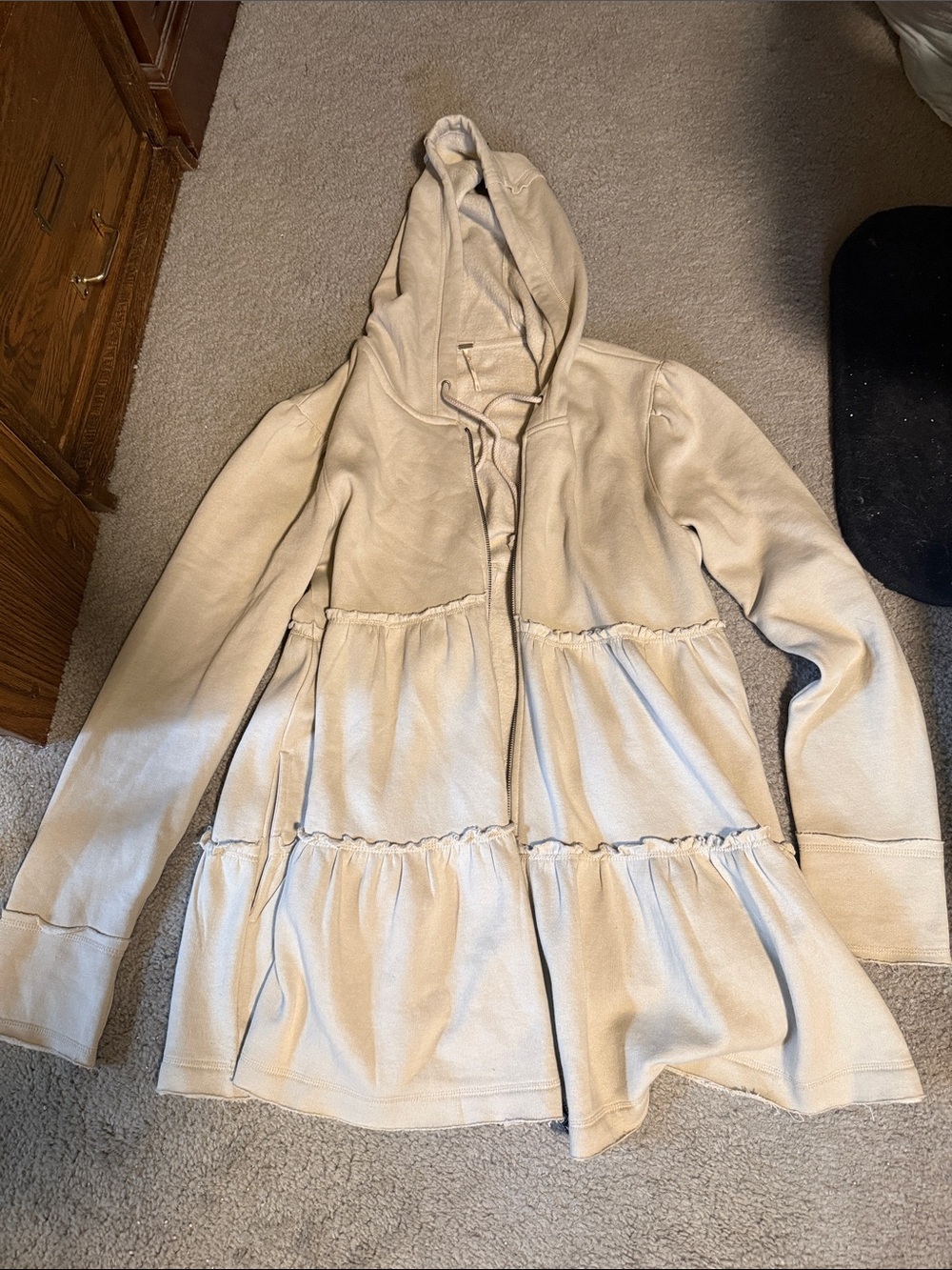 Free people Hooded Tiered Peplum Jacket in Cream Sz L